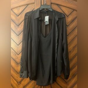 Torrid black sheer button up shirt and cami size 10 or 00 large